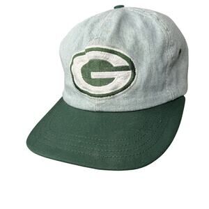 VTG Green Bay Packers Logo Team NFL by AJD Adjustable Hat Cap Denim Color OSFA